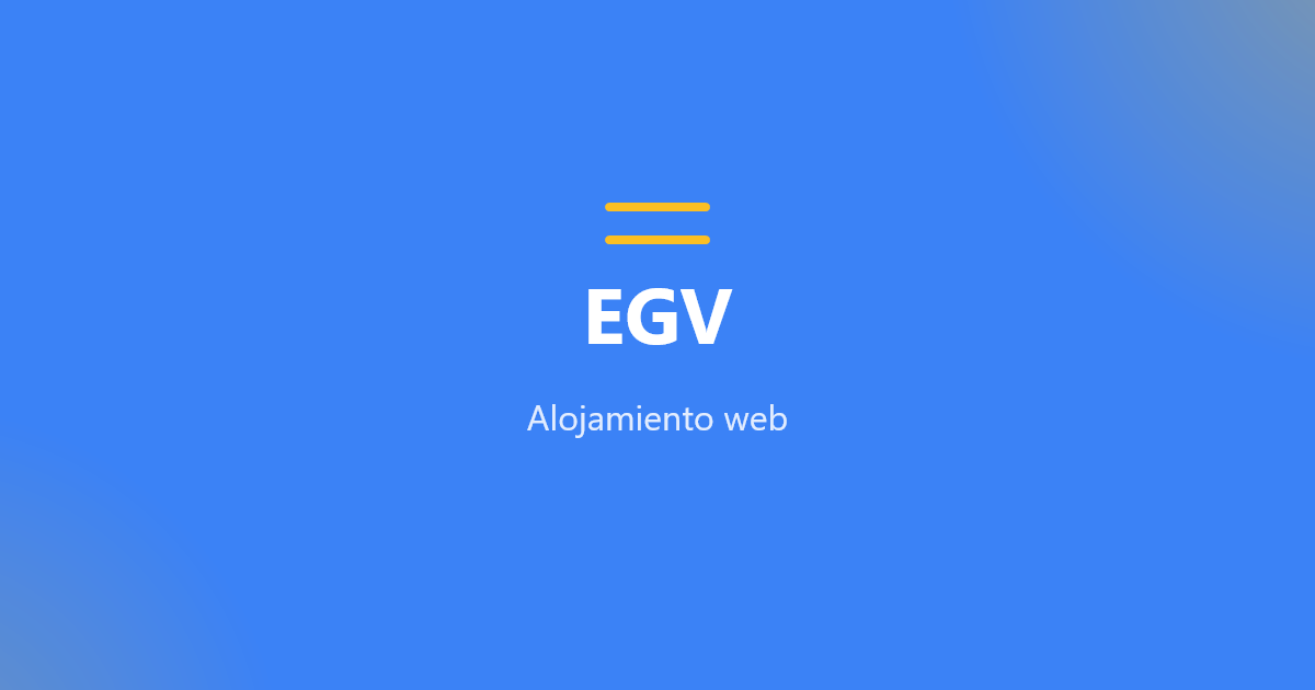 Tarjeta con el logotipo de EGV y el texto "Alojamiento web" sobre fondo azul